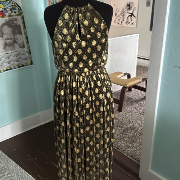 Sunday in Brooklyn, Long, gold black polkadot elastic waist cocktail dress M - Picture 3 of 7